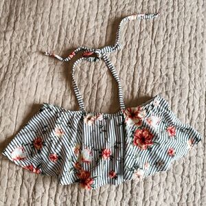 Handmade Floral Striped Cropped Ruffle Kids Top